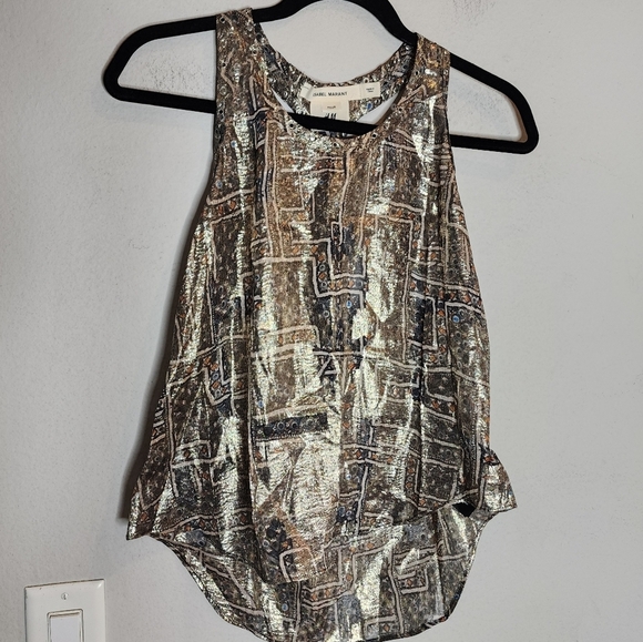 Isabel Marant x H&M Silk Metallic Sleeveless racerback blouse.  Size 6 - Picture 8 of 13